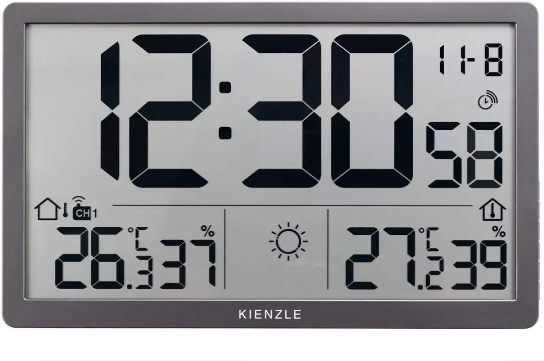 Bresser Kienzle Jumbo NEO LCD Wandklok met Weerstation - Grijs