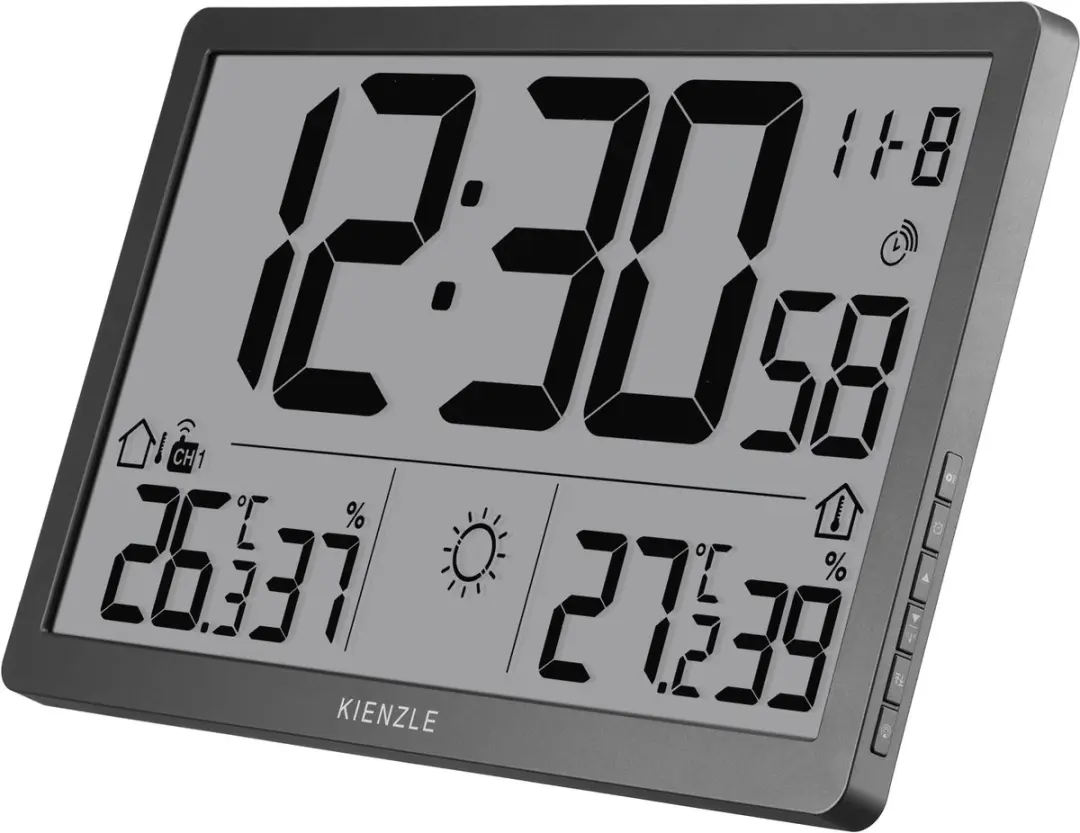 Bresser Kienzle Jumbo NEO LCD Wandklok met Weerstation - Grijs