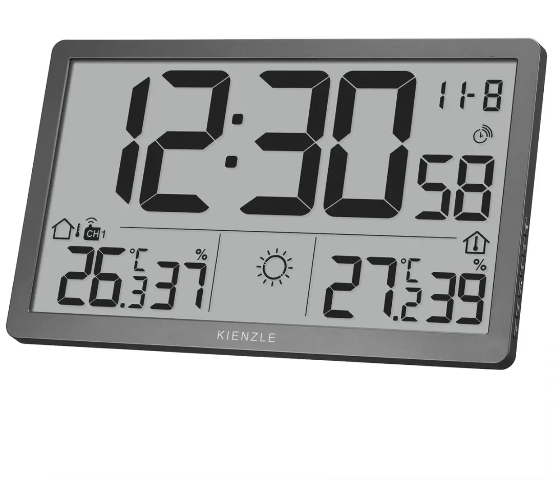 Bresser Kienzle Jumbo NEO LCD Wandklok met Weerstation - Grijs
