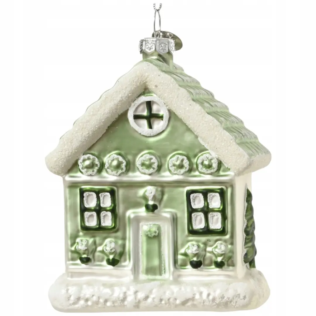 Glazen Kerstbal Huis Groen 10,1cm