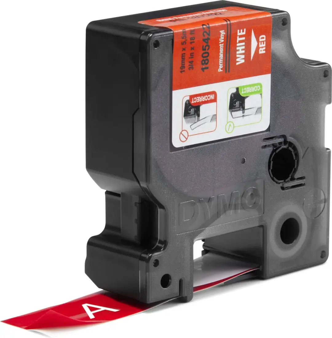 DYMO Rhino 1805422 Zelfklevende Labels 19mm x 5,5m - Wit op Rood