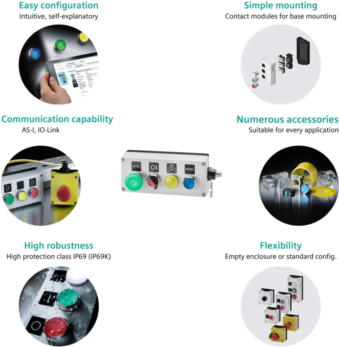 Siemens 3SU18010NE004AB2 Behuizing bodembevestiging - 1 Knop - Rood/Zwart - afbeelding 5 van 6