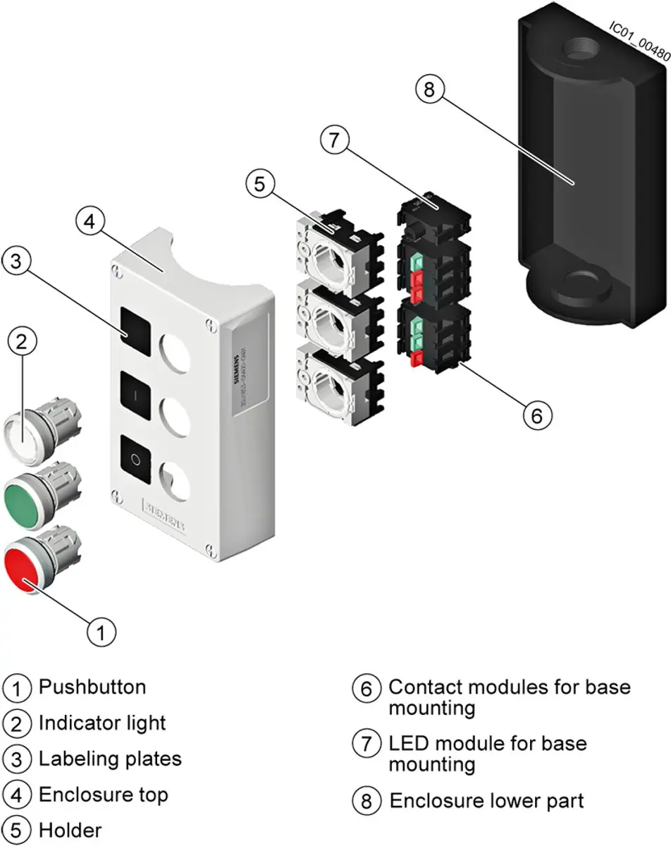 Siemens 3SU18010NE004AB2 Behuizing bodembevestiging - 1 Knop - Rood/Zwart - afbeelding 6 van 6