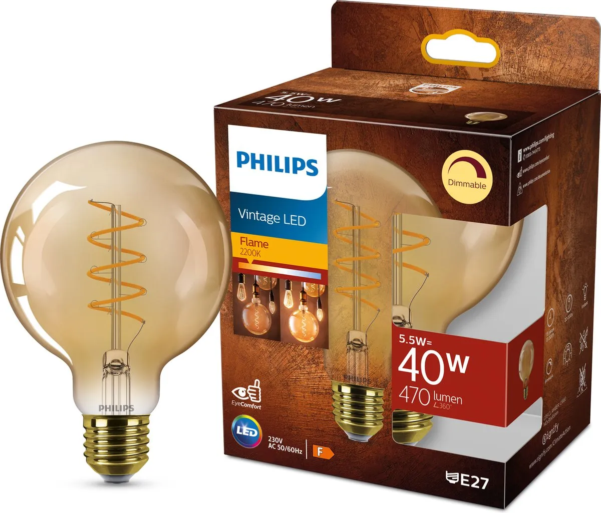 Philips LED Globe Spiraal Goud 5.5W E27