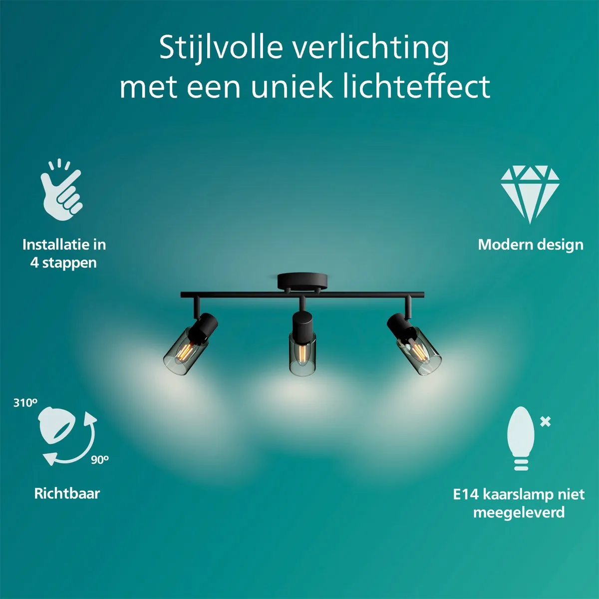 Philips Palms Spot Plafondspot 4x25W - Zwart
