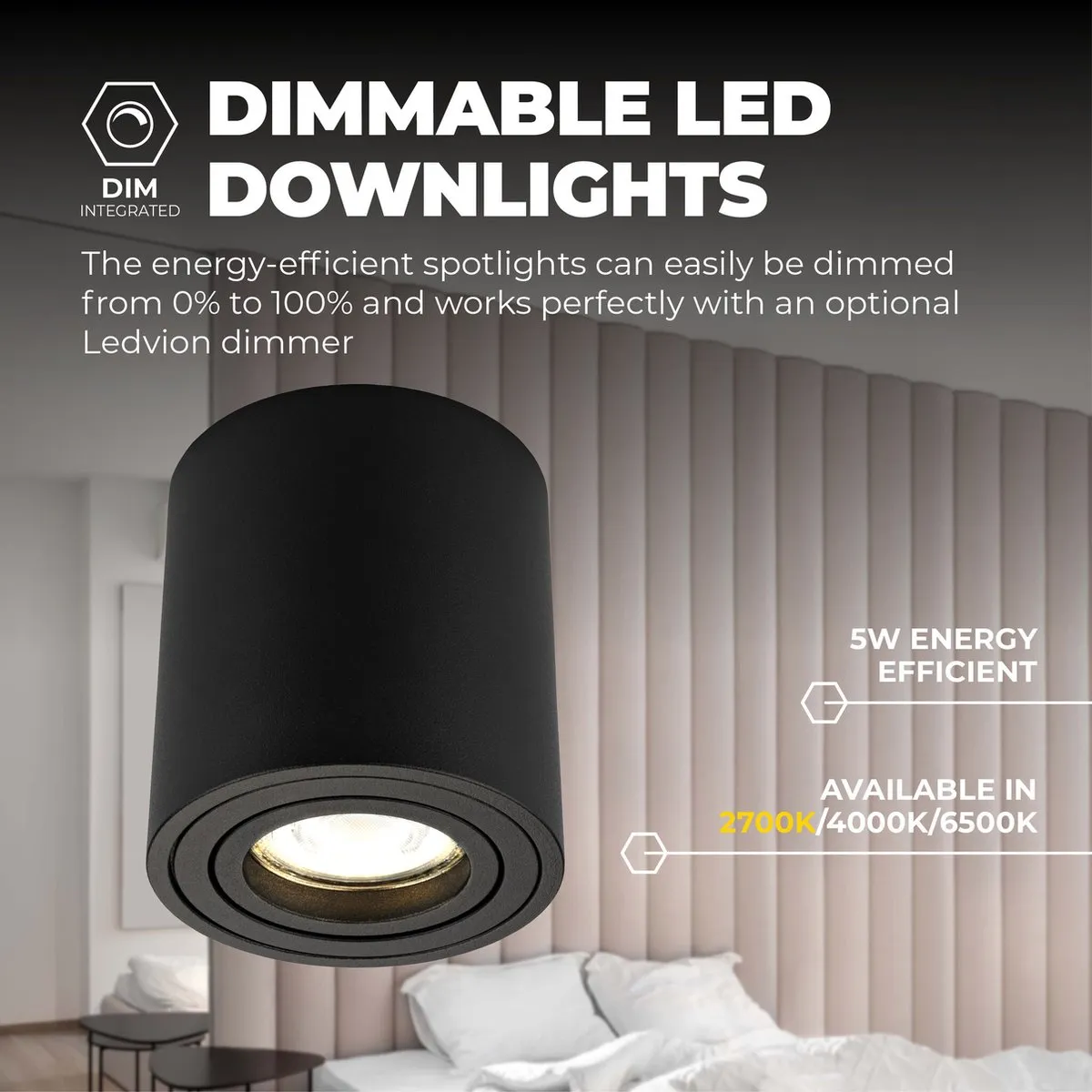 LEDVION 2X LED Opbouwspots 5W 2700K - 8 Stuks