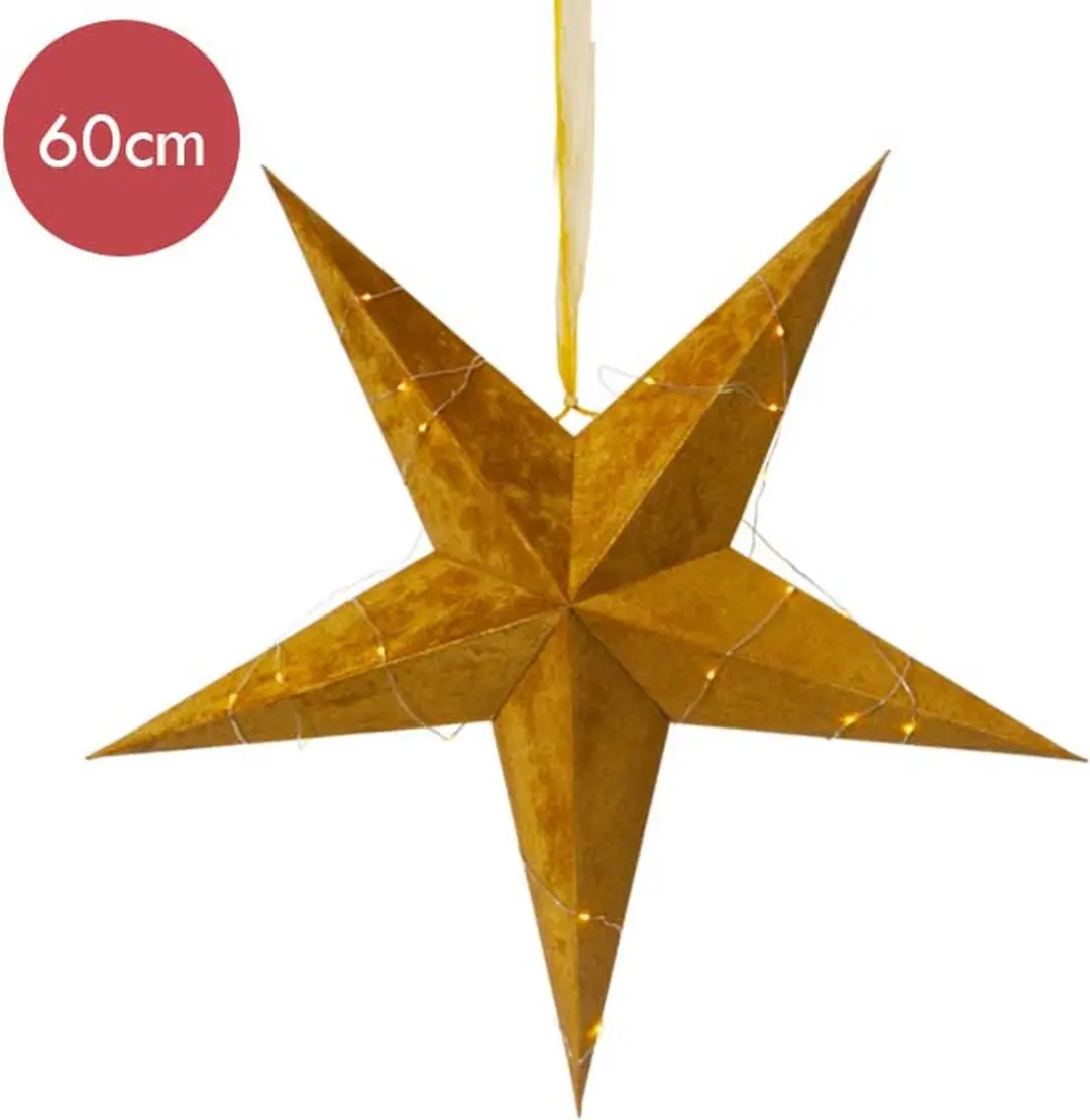 Fluwelen kerstster "goud" met lampjes