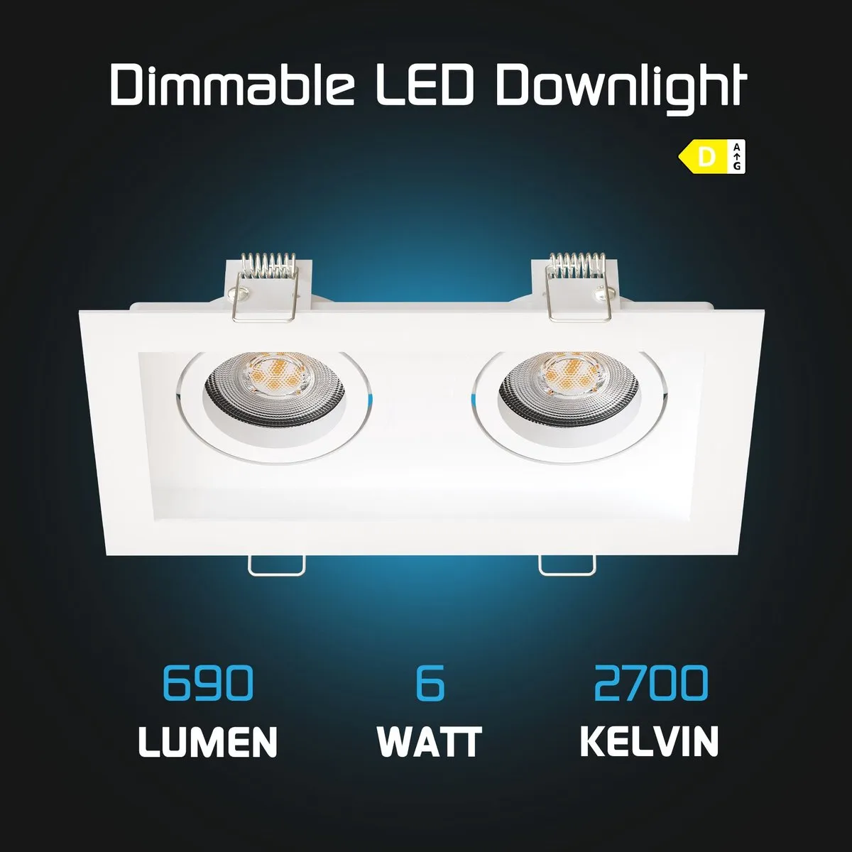 LEDVION 6x Inbouwspot Dubbel Rechthoek 185x100mm - Wit - 3W - 2700K - afbeelding 6 van 6