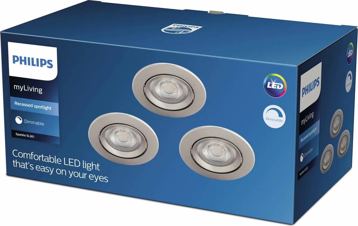 Philips Sparkle Inbouwspot 3-lichts - 8,5cm - Nikkel