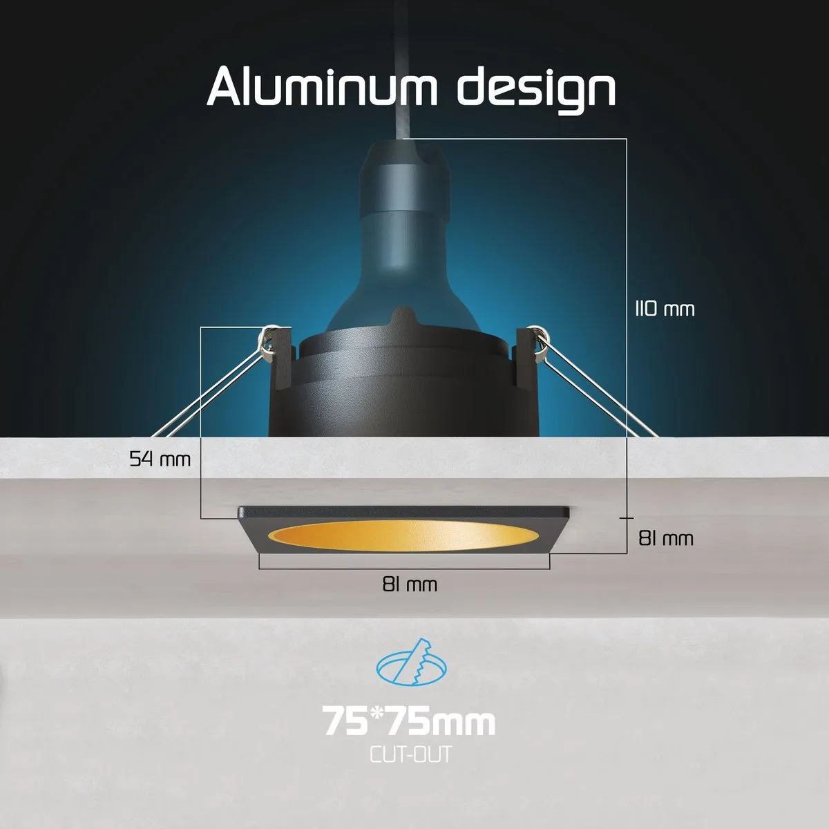 Ledvion LED Inbouwspot Vierkant 81x81mm - Zwart/Goud - GU10
