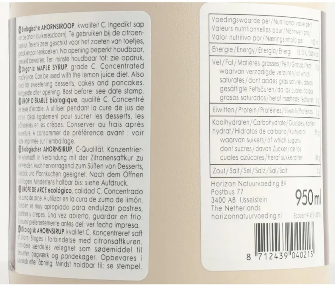 Horizon Ahornsiroop C-Graad Eko 950ml
