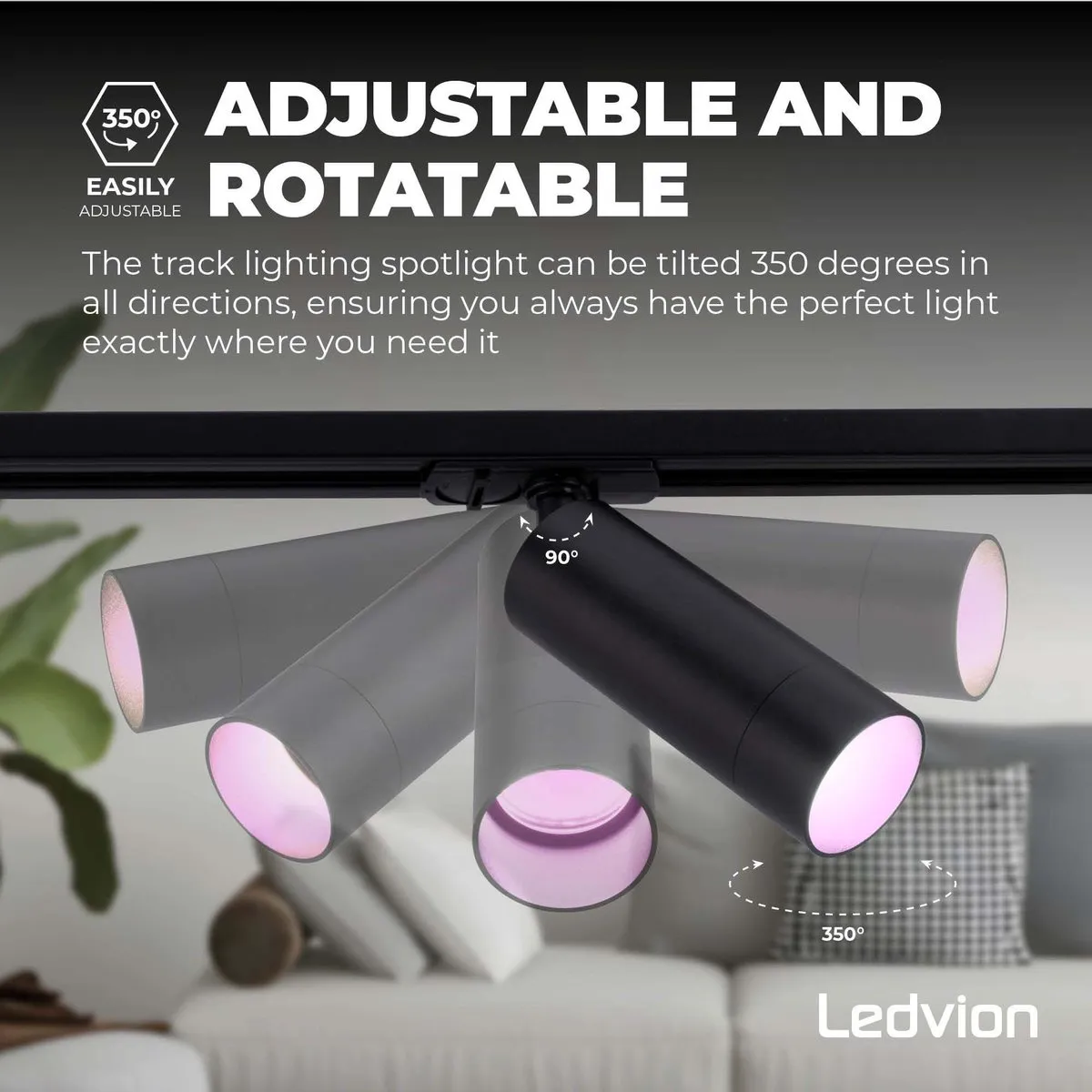 Ledvion Smart LED Railverlichting 2M - 4 Railspots RGBW 4.9W - Zwart - afbeelding 6 van 6