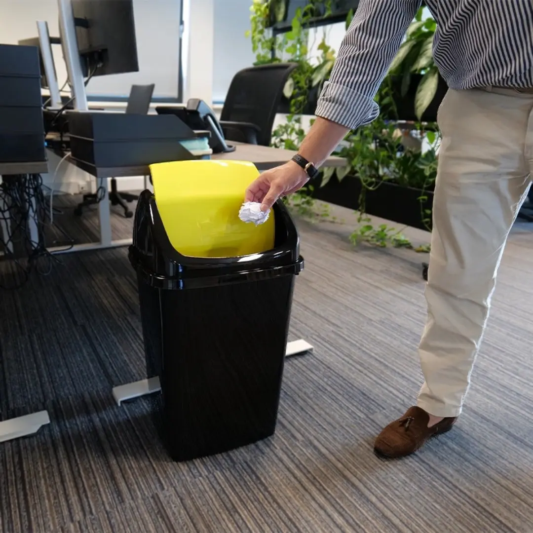 Los pushdeksel afvalbak Clap 50 liter zwart, geel