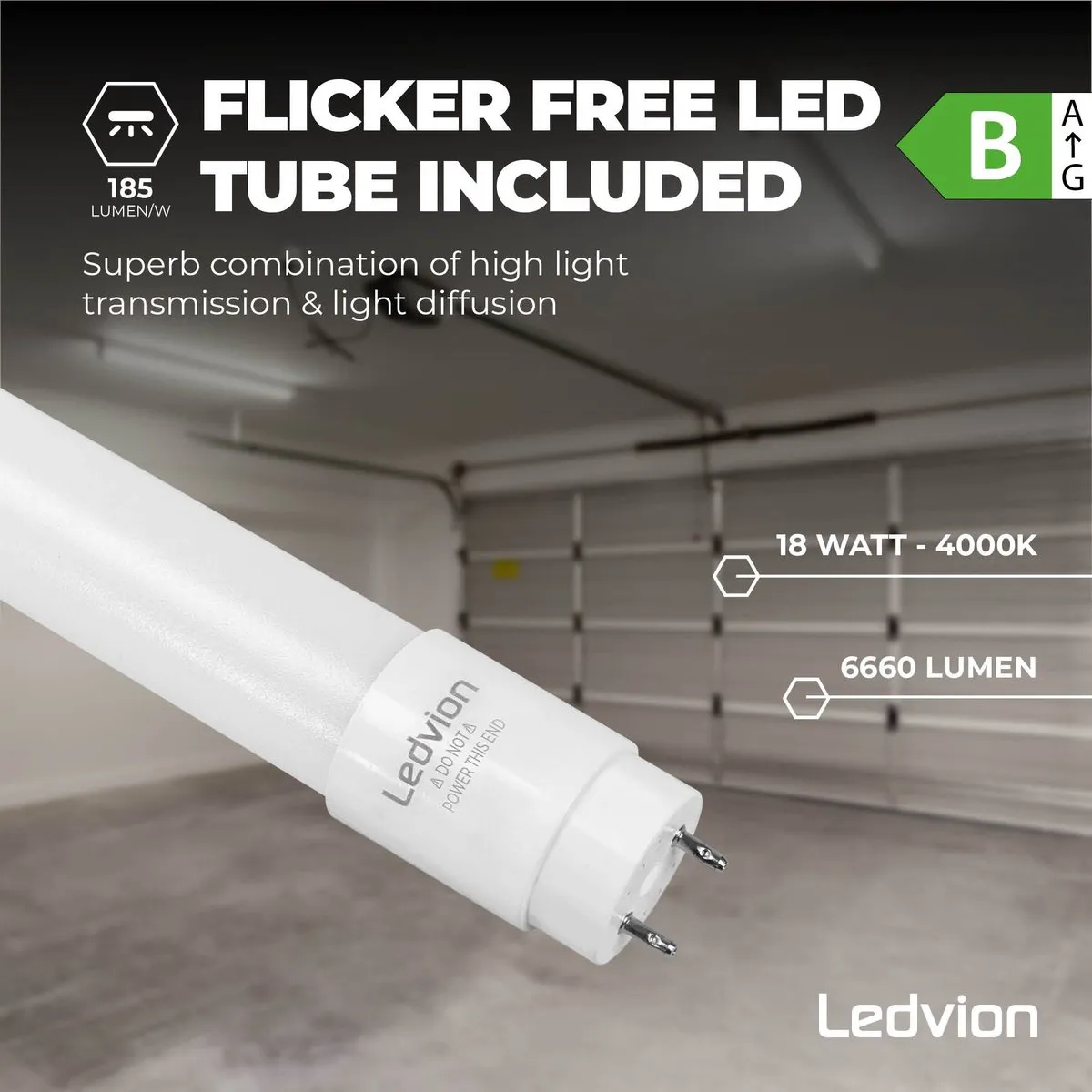 LEDVION 2X LED Armatuur 120cm 18W 4000K - Grijs