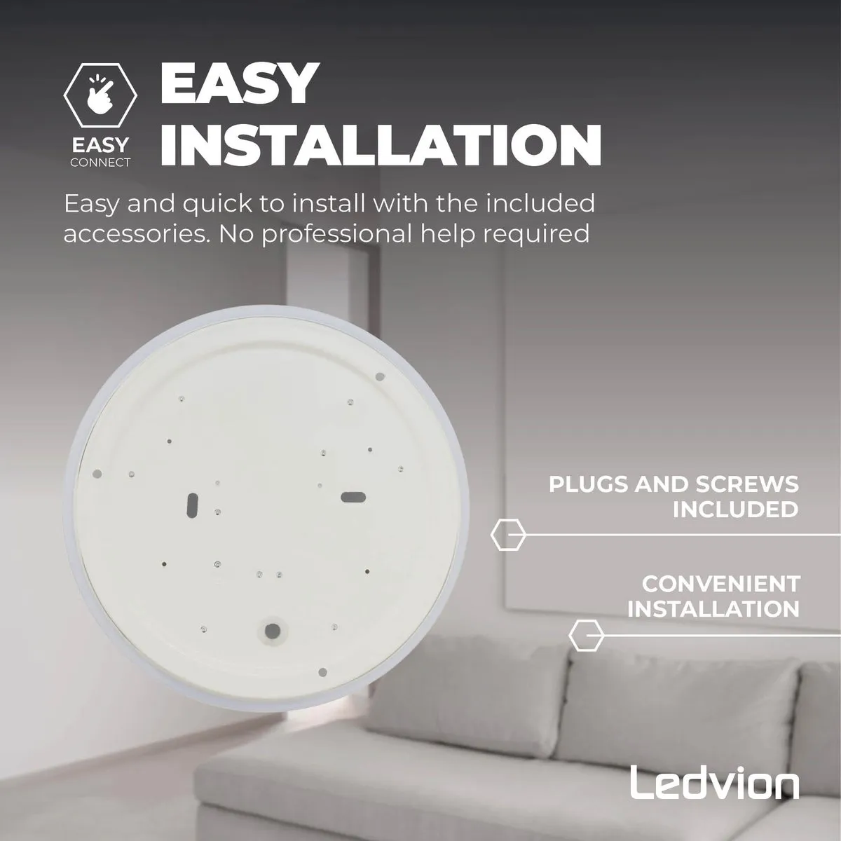 LEDVION LED Plafondlamp Ø22cm 12W 3000K - Wit - afbeelding 6 van 6