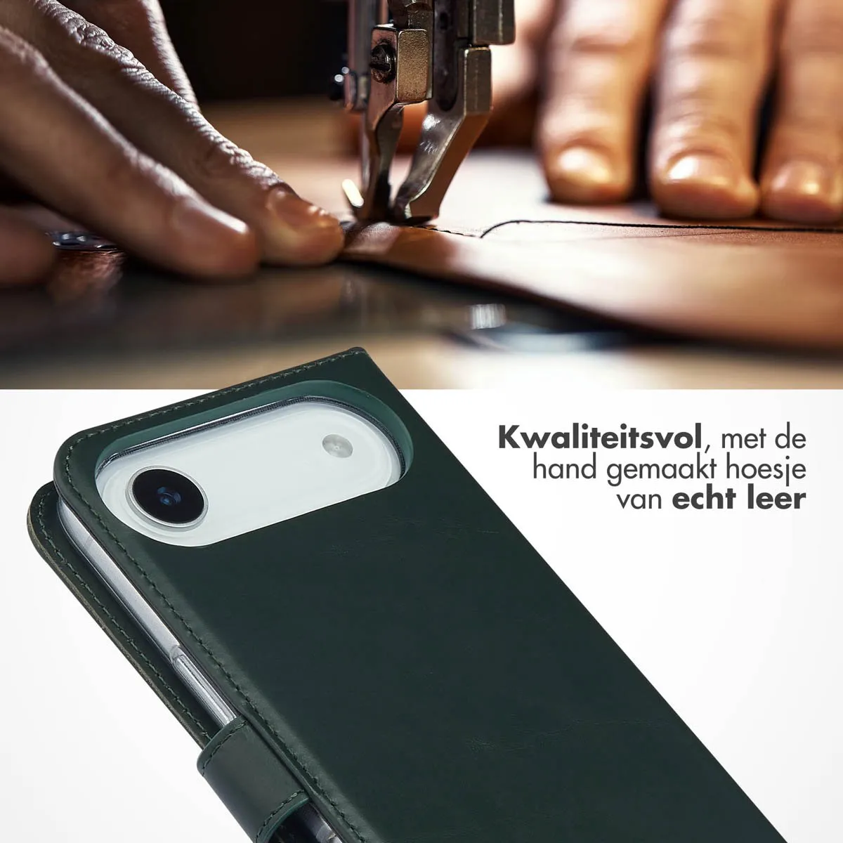 Selencia Hoesje iPhone 17 Air Groen - Lederen Bookcase - 3 Pasjes