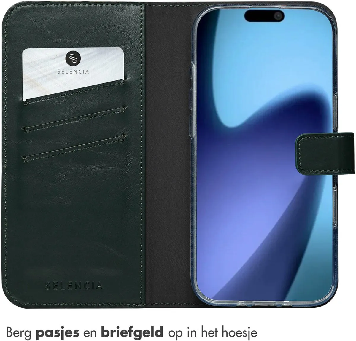 Selencia Hoesje iPhone 17 Air Groen - Lederen Bookcase - 3 Pasjes