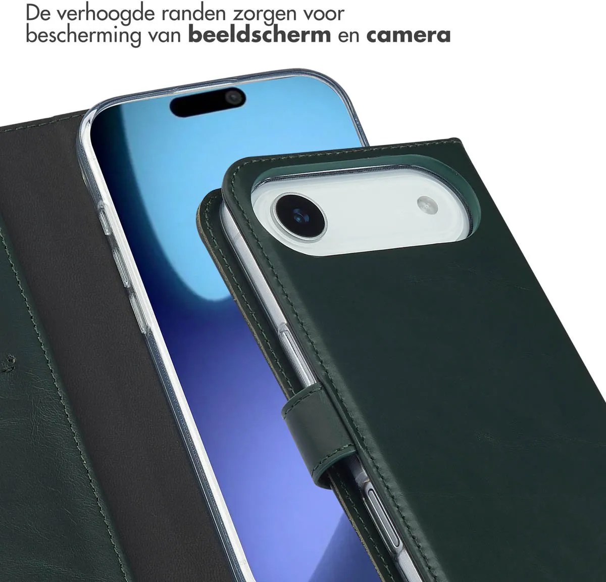 Selencia Hoesje iPhone 17 Air Groen - Lederen Bookcase - 3 Pasjes