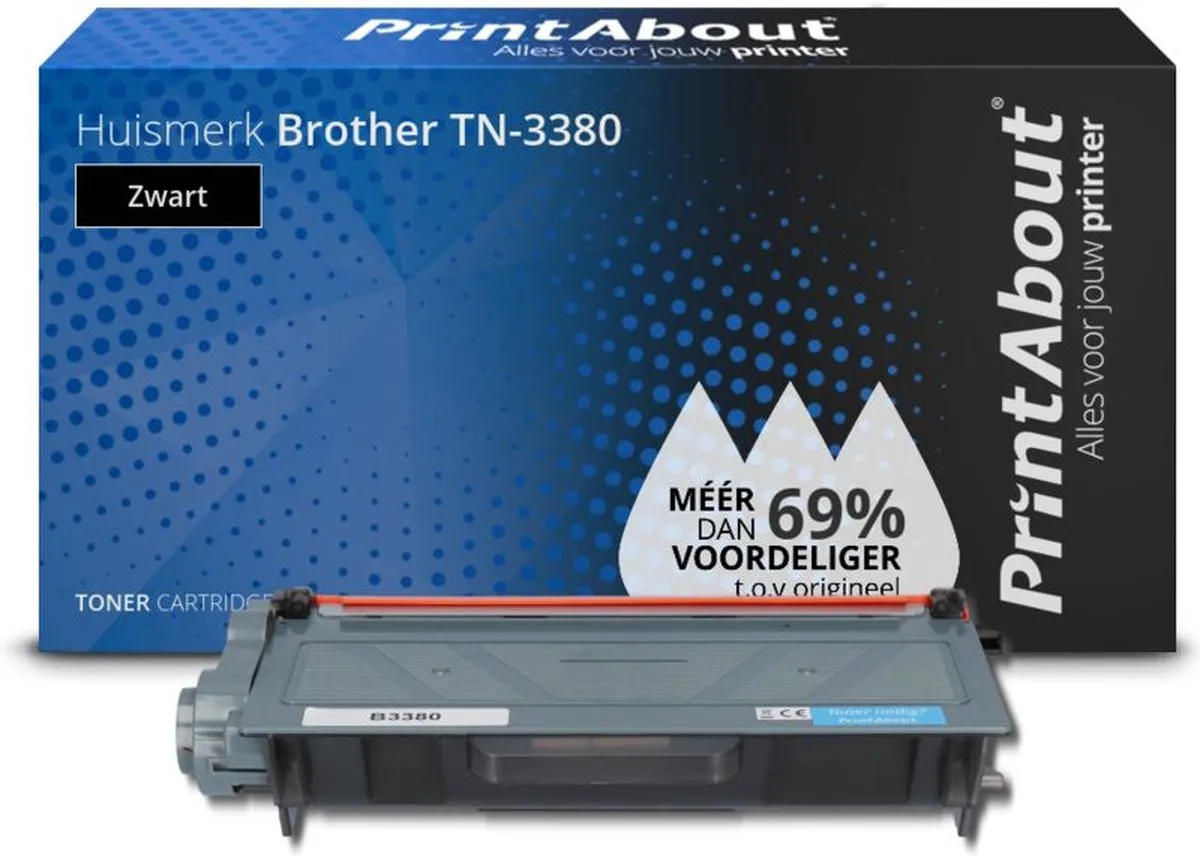 PrintAbout Brother TN-3380 Toner - Zwart - 9.000 pagina's