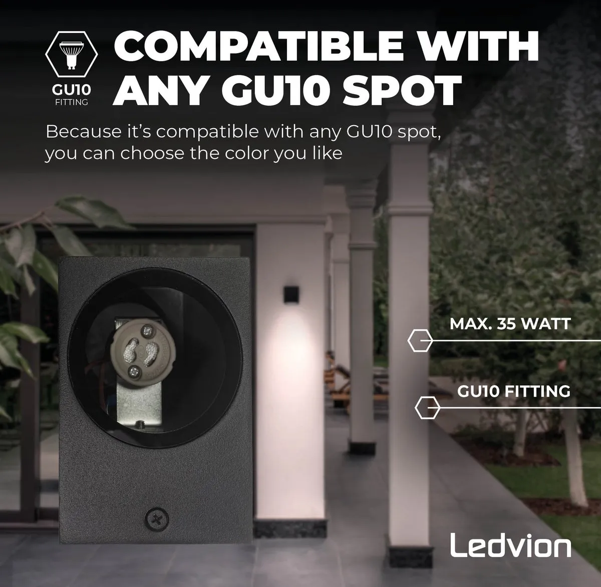 LEDVION Hydra Wandlamp 3W 2700K Zwart - IP54 - afbeelding 6 van 6