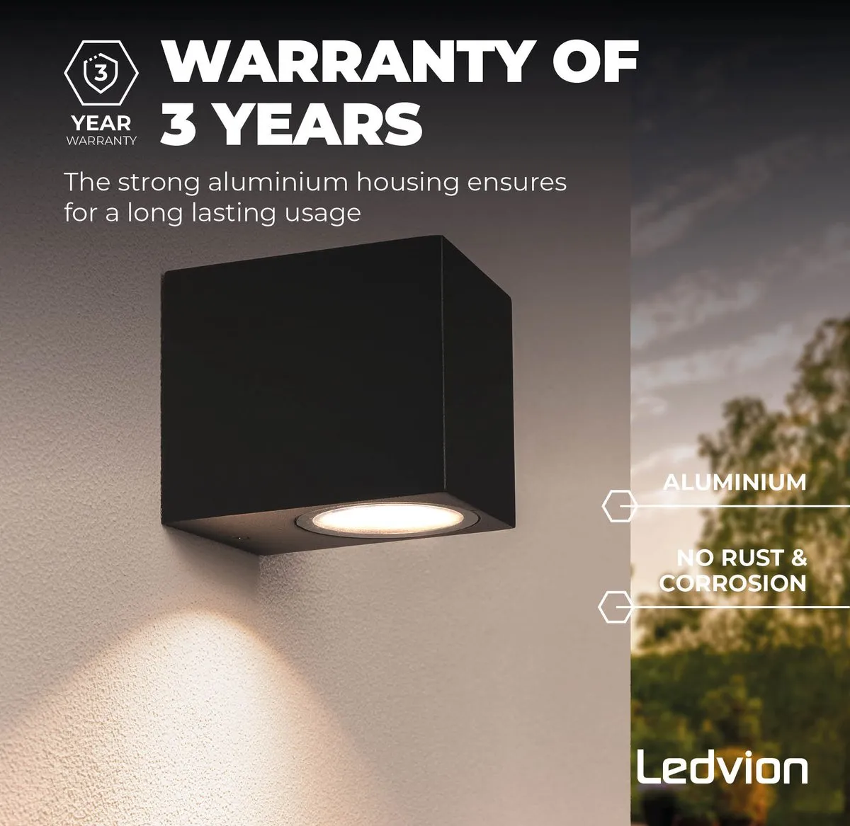 LEDVION Hydra Wandlamp 3W 2700K Zwart - IP54