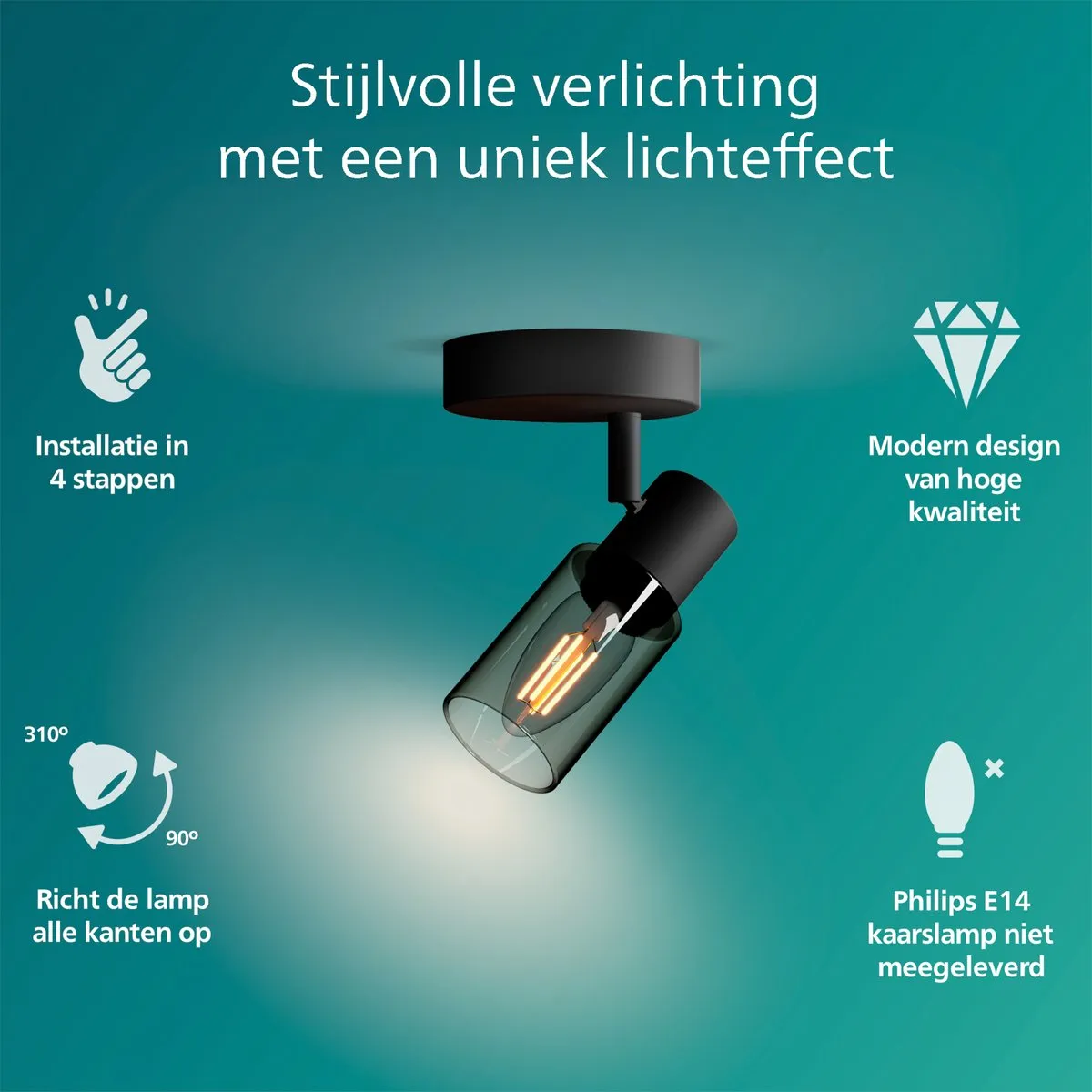 Philips Palms Spot Wandspot E14 - 4x25W - Zwart
