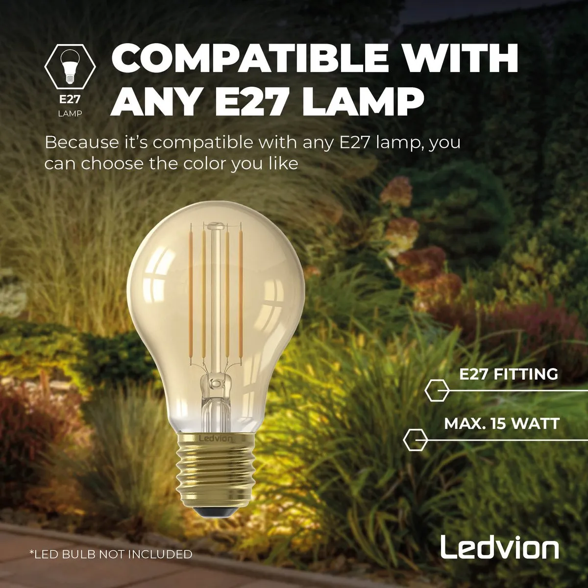 Ledvion Wandlamp E27 IP44 - 2x 0,5W Zwart