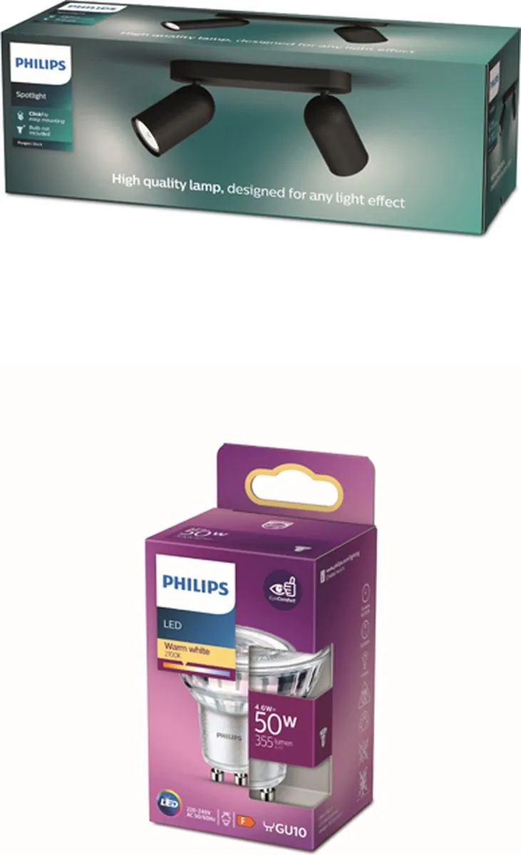 Philips Pongee Opbouwspot Zwart - 2x GU10 4,6W Warmwit