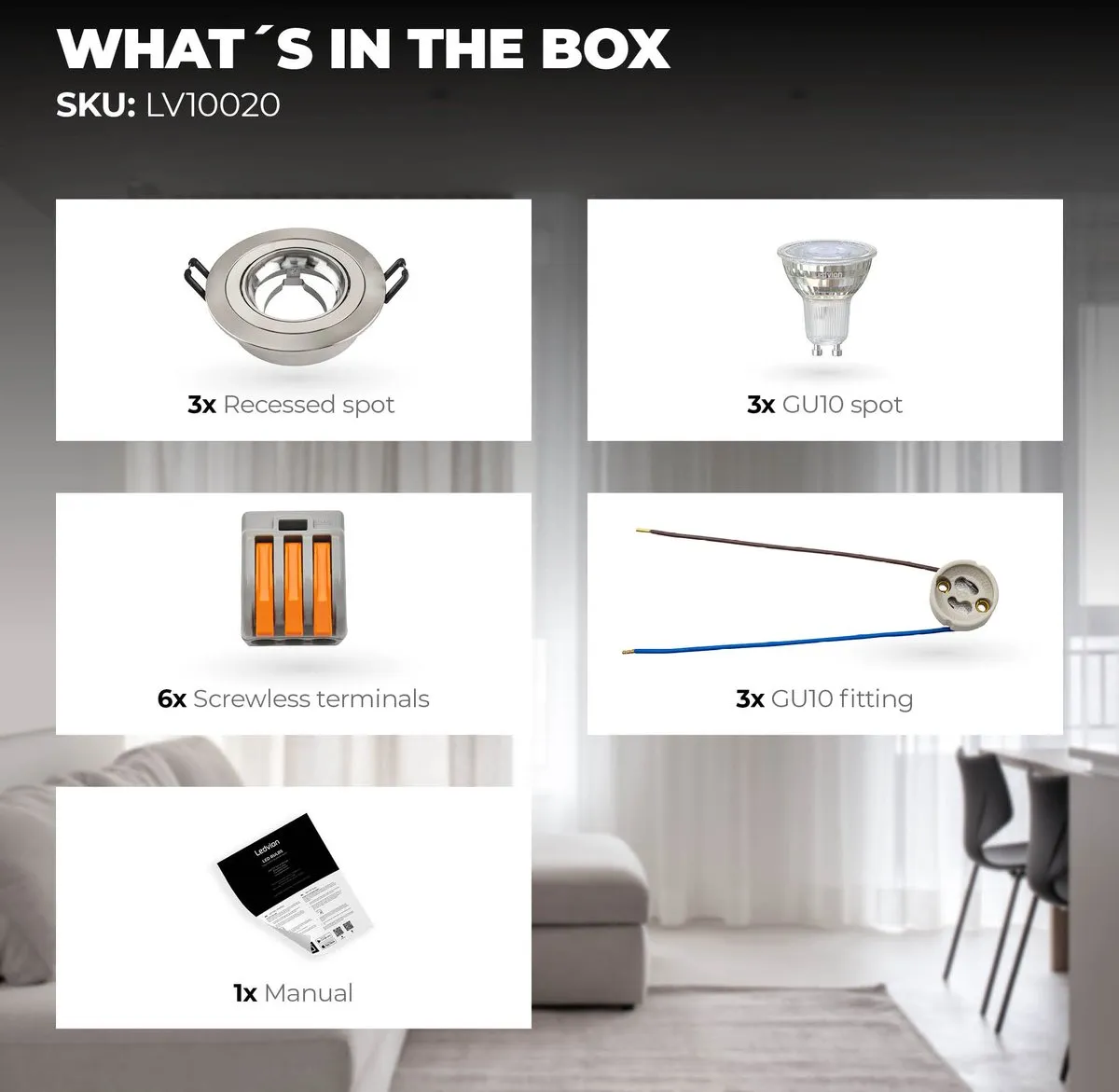 LEDVION 3X Tokyo Inbouwspot RVS - 3W 4000K - Ø92mm