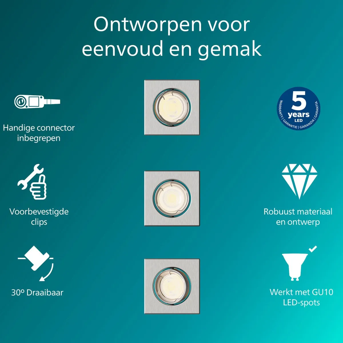 Philips Peridot Inbouwspot GU10 3-pack - Nikkel