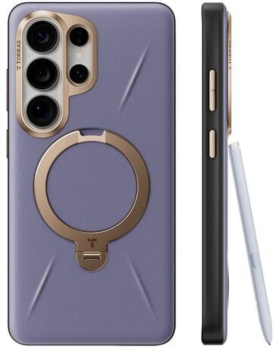 Torras Ostand Q Pro Leather Hoesje - Paars - MagSafe 360° Standaard - afbeelding 3 van 4