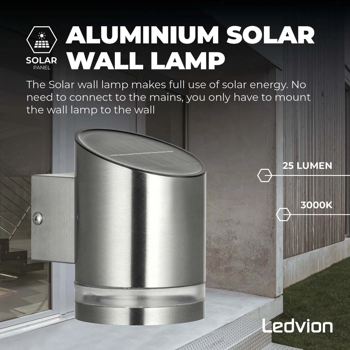 LEDVION Elara Solar LED Wandlamp 2x 0.5W 3000K - RVS