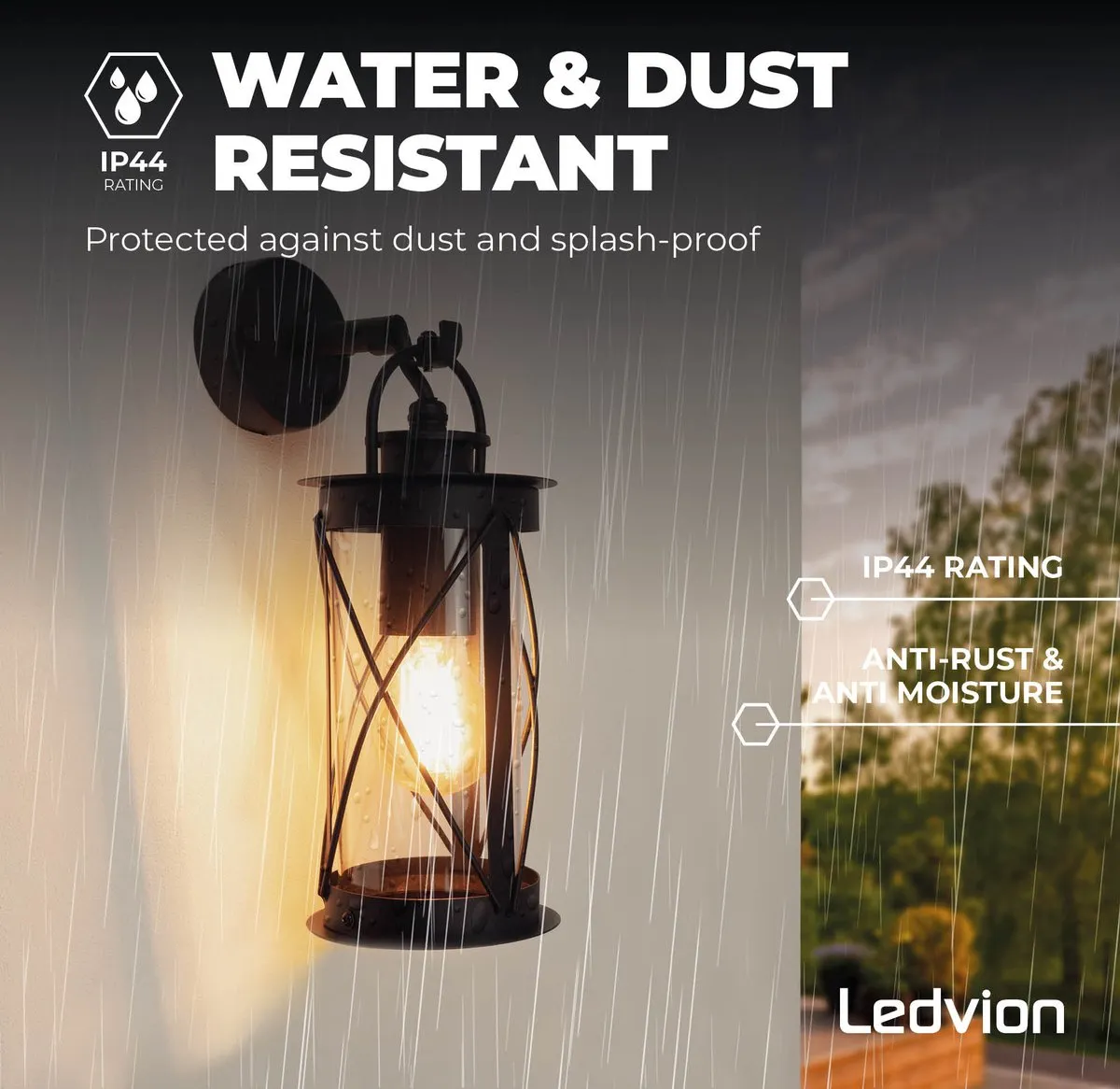 Ledvion LED Wandlamp E27 IP44 - Zwart