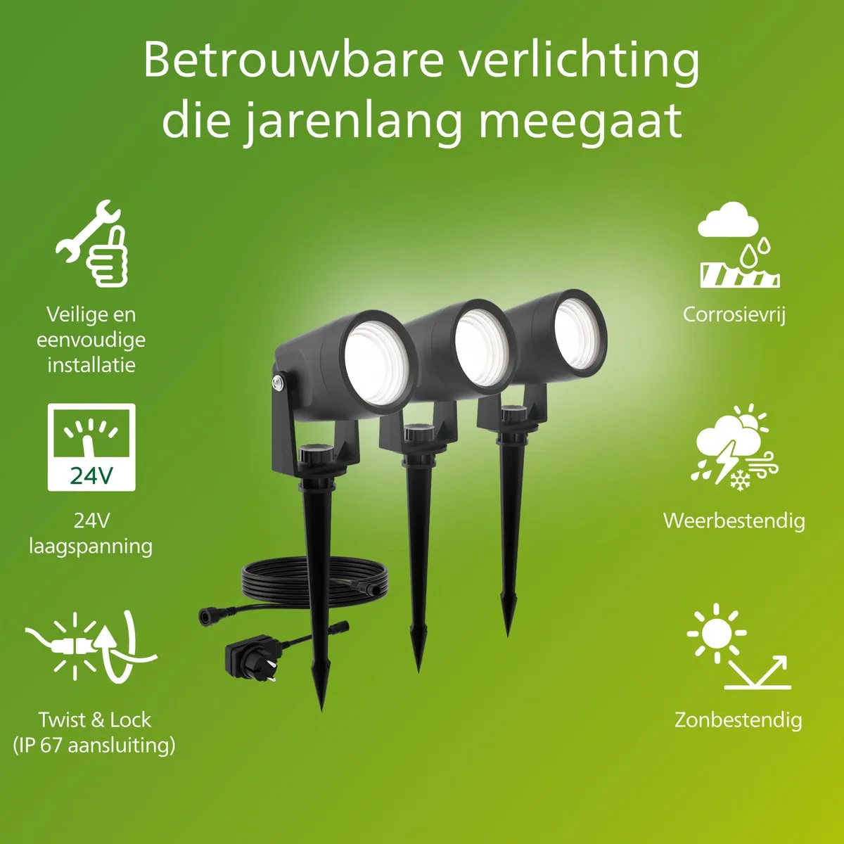 Philips Reuel GardenLink Sokkellamp 24V - 3 Stuks - Zwart