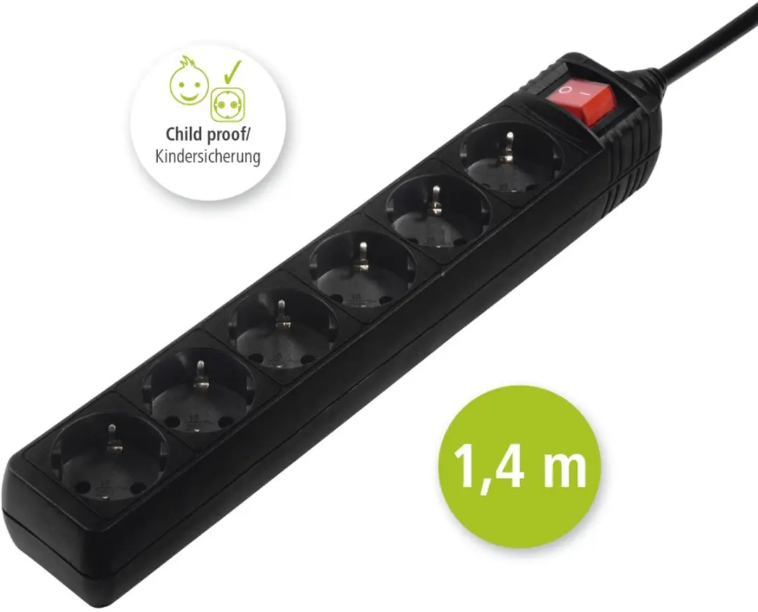 Hama Stekkerdoos 6-voudig 1,4m - Zwart
