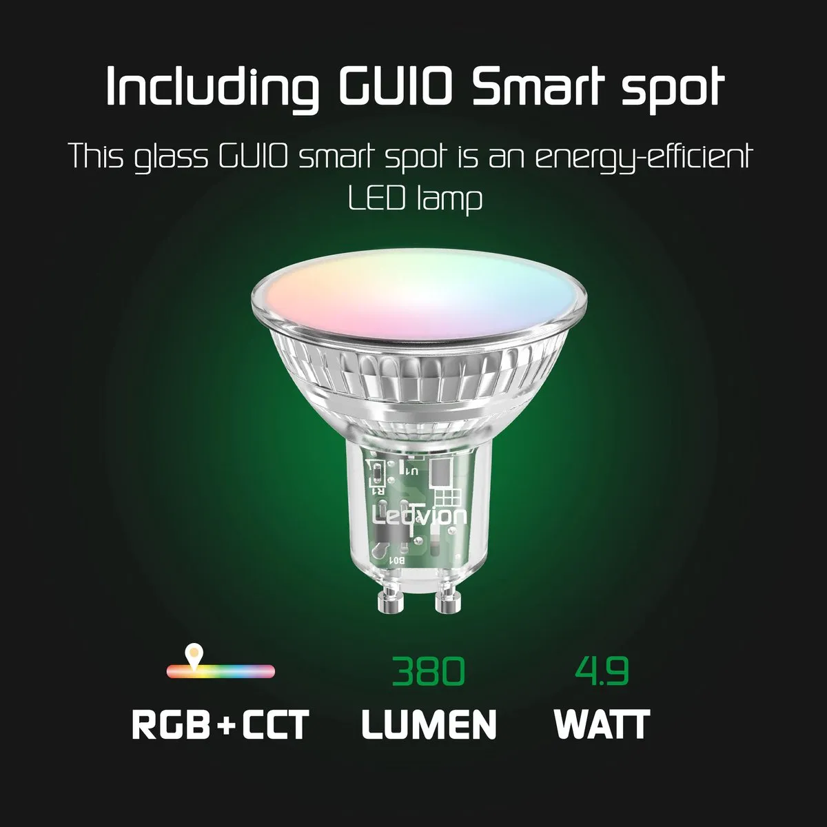 LEDVION Smart LED Grondspot 4,9W RGB+CCT - 1M Kabel - IP67 - Zwart
