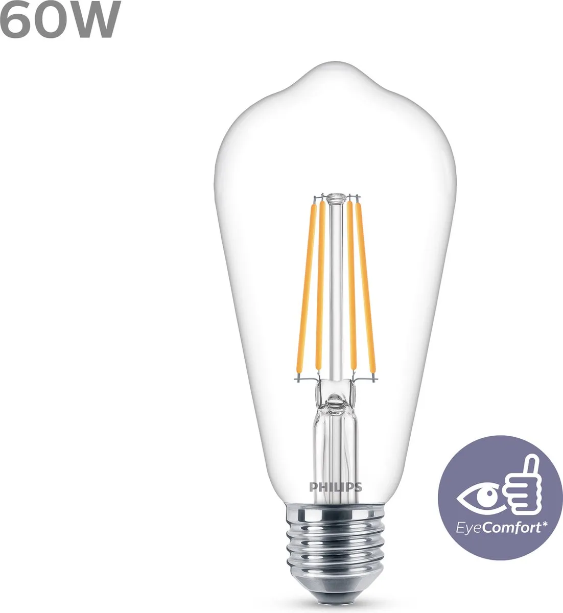 Philips LED Edison Transparant 7W E27 - Warmwit