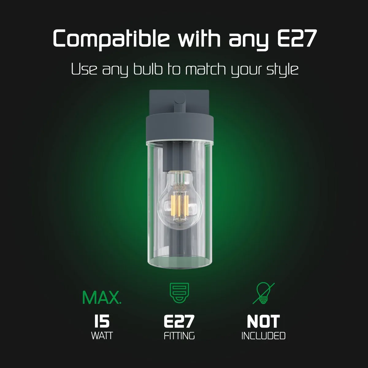 LEDVION LED Wandlamp Antraciet E27 IP44
