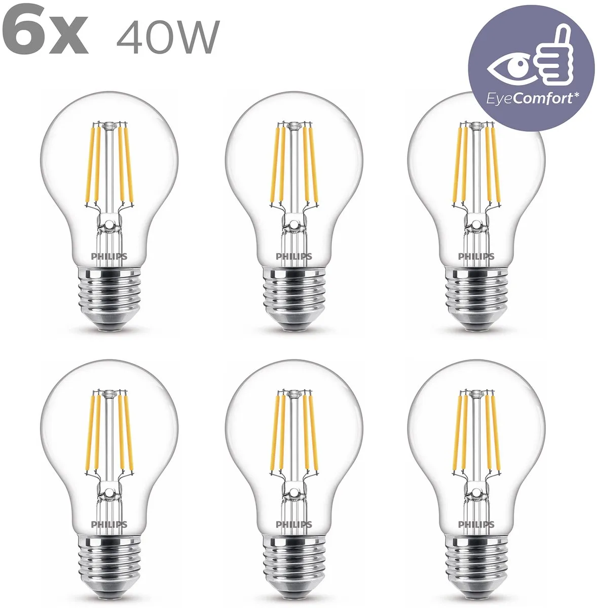Philips LED E27 Warmwit 3.4W - 6 Stuks