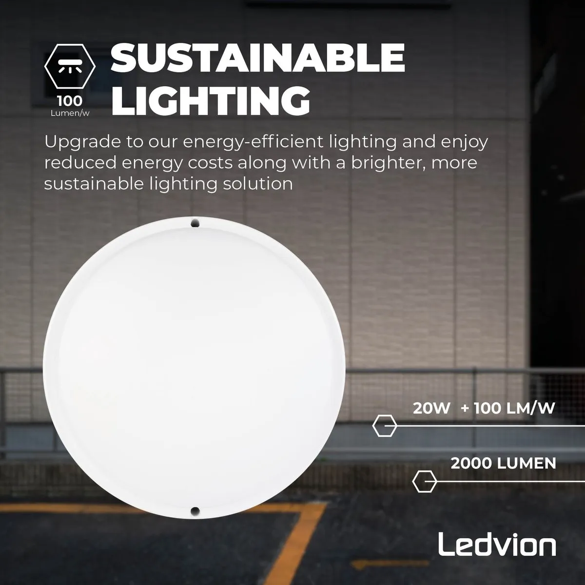Ledvion LED Bulkhead Plafondlamp Badkamer 24W IP65 - Wit Ø28cm - afbeelding 6 van 6