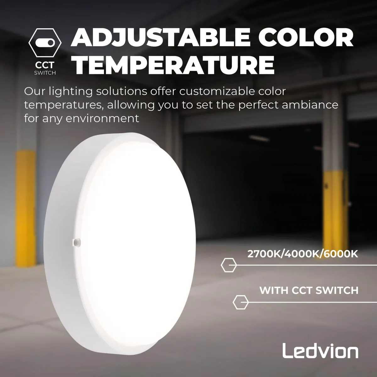 Ledvion LED Bulkhead Plafondlamp Badkamer 24W IP65 - Wit Ø28cm