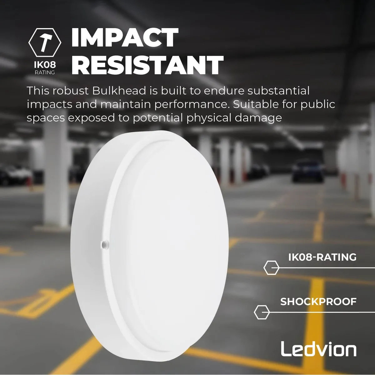 Ledvion LED Bulkhead Plafondlamp Badkamer 24W IP65 - Wit Ø28cm