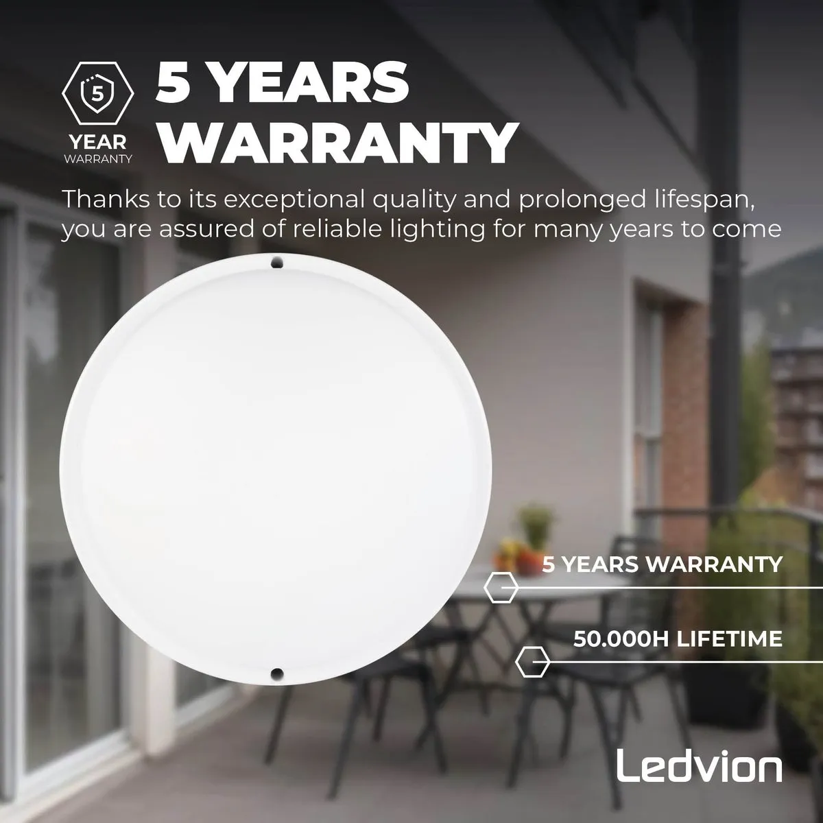 Ledvion LED Bulkhead Plafondlamp Badkamer 24W IP65 - Wit Ø28cm