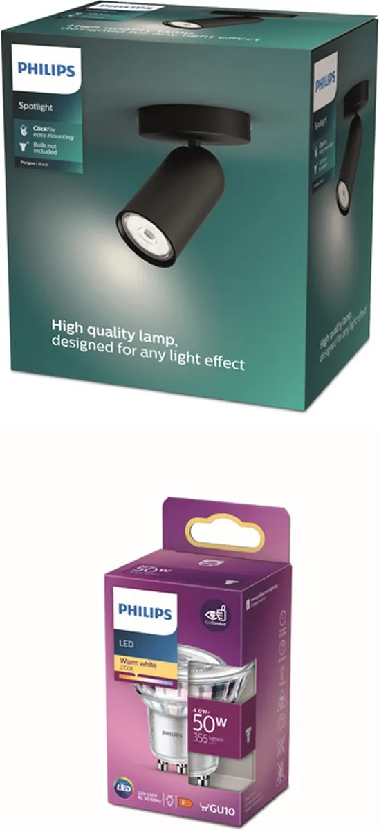 Philips Pongee Opbouwspot GU10 4.6W - Zwart