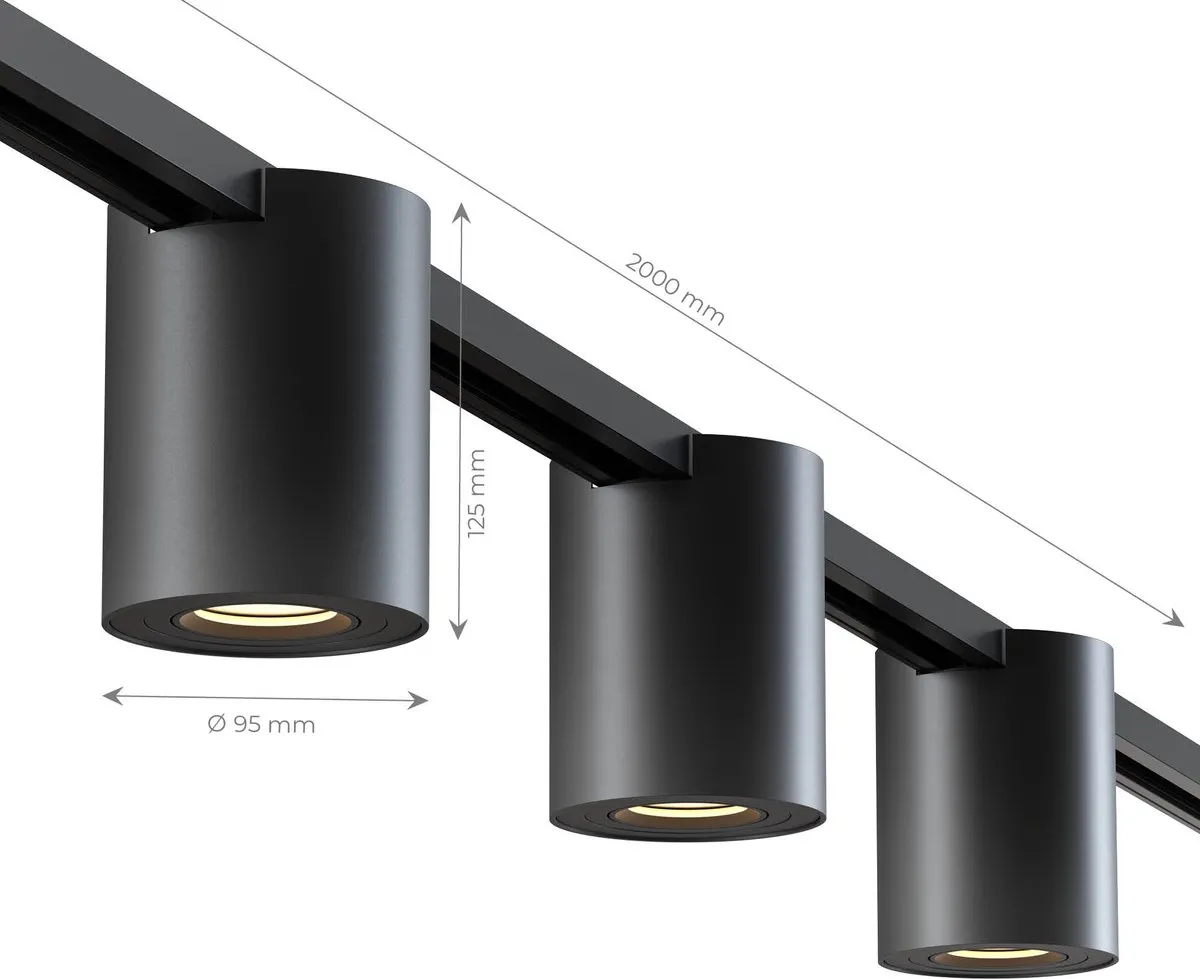 Ledvion 2m LED Railverlichting Set Zwart - 6 GU10 Spots