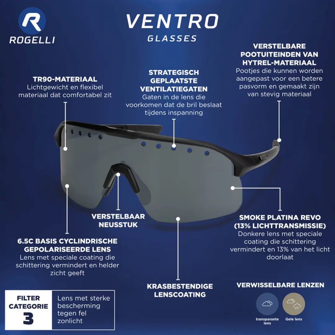 Rogelli Ventro Polarized Fietsbril - Zwart