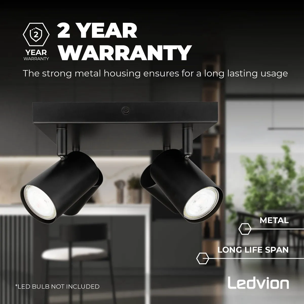 Ledvion LED Plafondspot 4x5W RGBW GU10 - Zwart