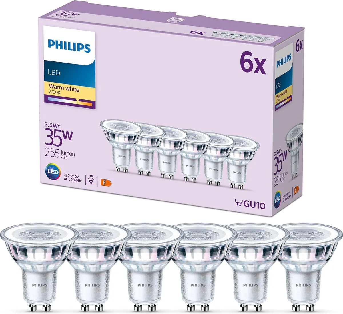 Philips LED Spot GU10 3,5W Warmwit - 6 Stuks