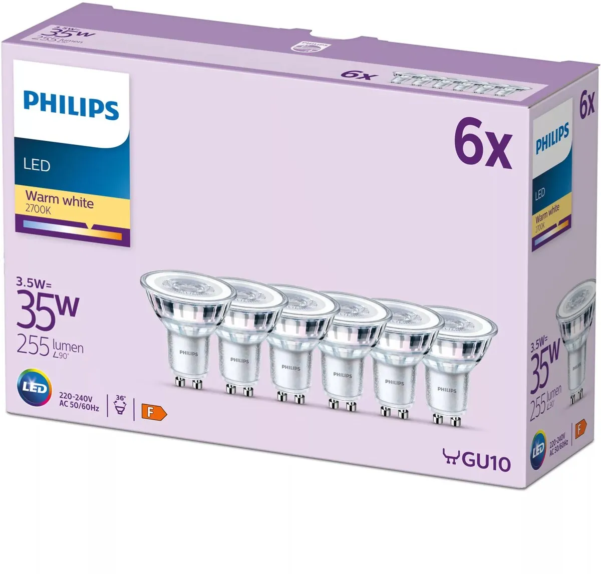 Philips LED Spot GU10 3,5W Warmwit - 6 Stuks
