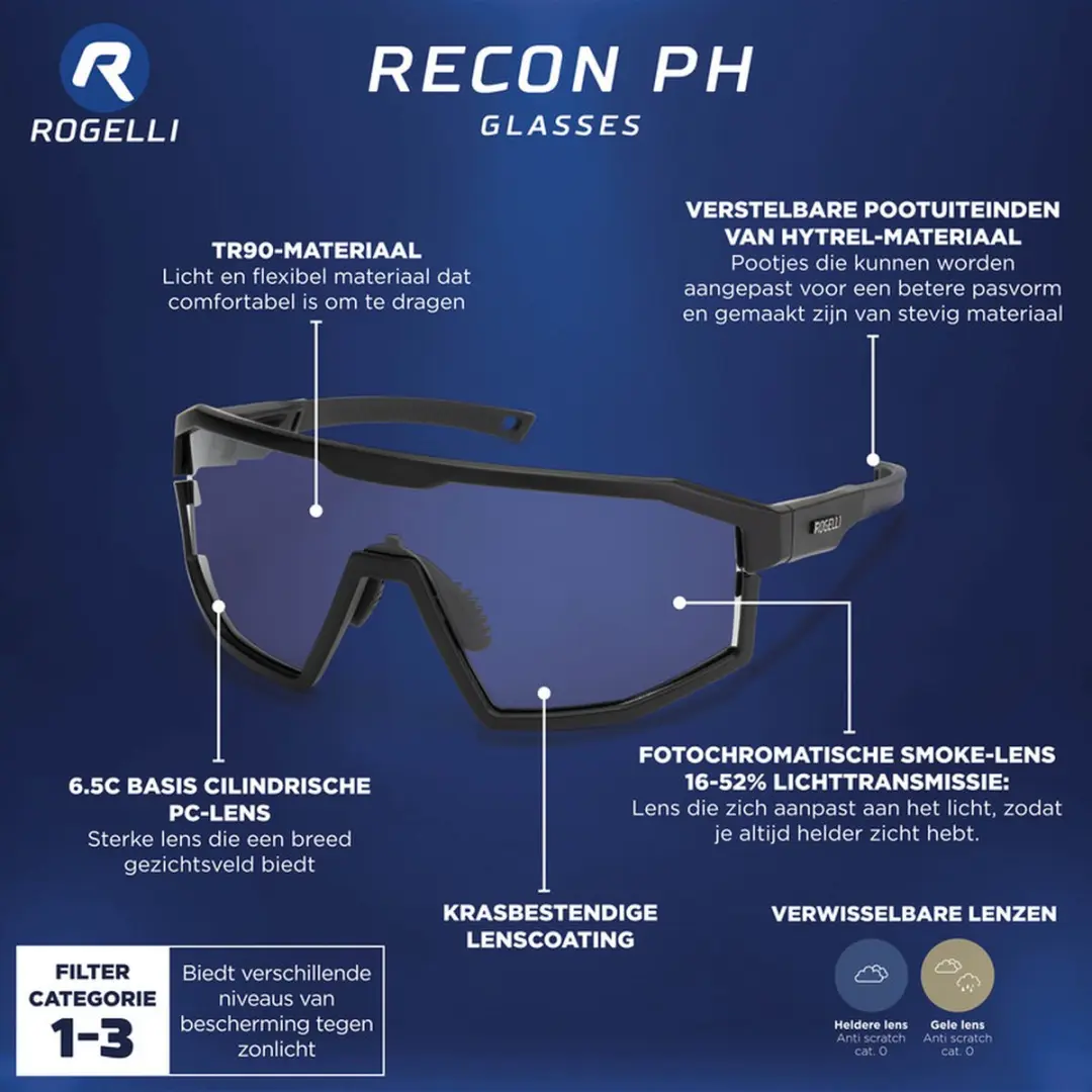 Rogelli Recon Fietsbril - Zwart/Transparant